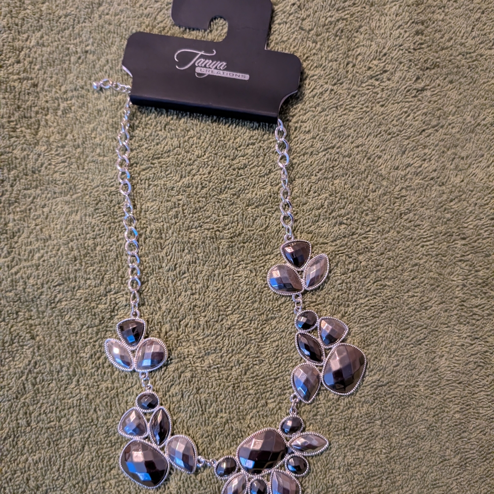 Tanya Creations Silver and Black Statement Necklace